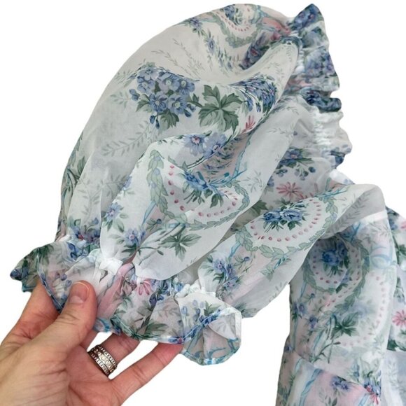 Selkie La Belle Étoile Parliament Dress Blue Floral Organza Puff Sleeve Mini 1X - Picture 9 of 10